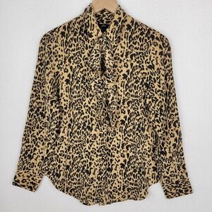 J.Crew Silk Ruffle Front Button Blouse Womens 4 Animal Print Office Chic